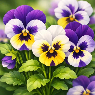 Vibrant Purple And Yellow Pansy Flowers In Garden