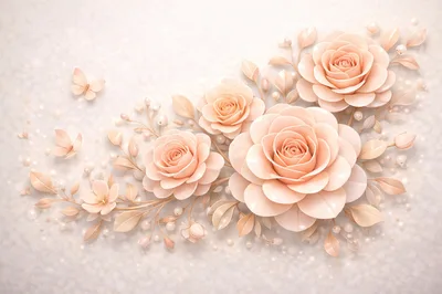 Elegant Peach Paper Roses With Butterflies And Pearls