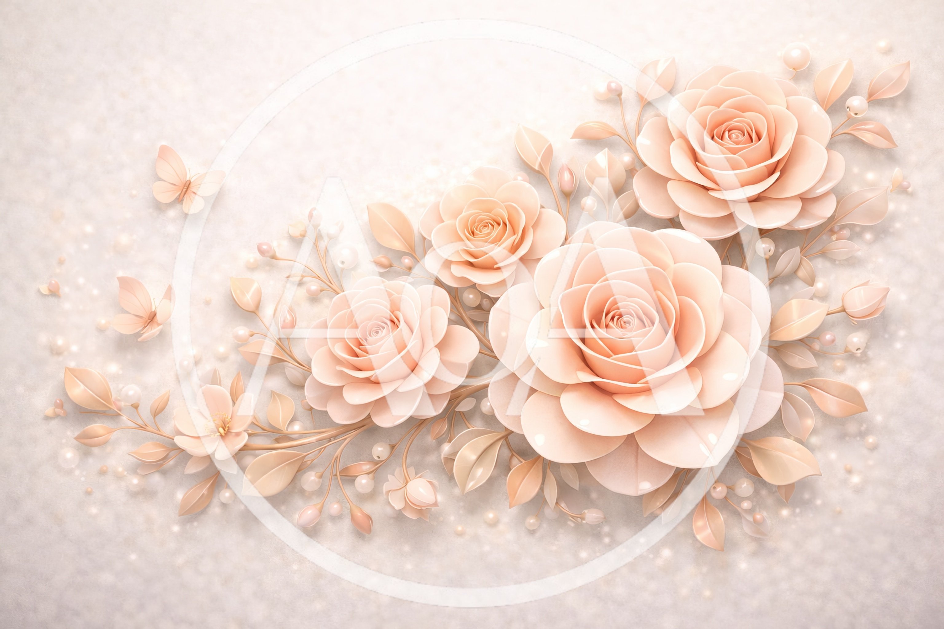 Elegant Peach Paper Roses With Butterflies And Pearls
