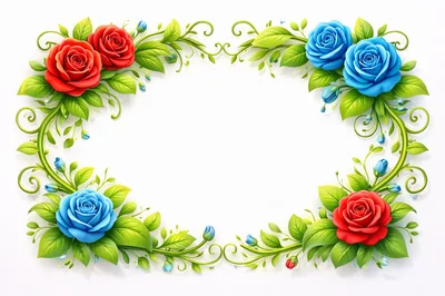 Floral Frame With Red And Blue Roses
