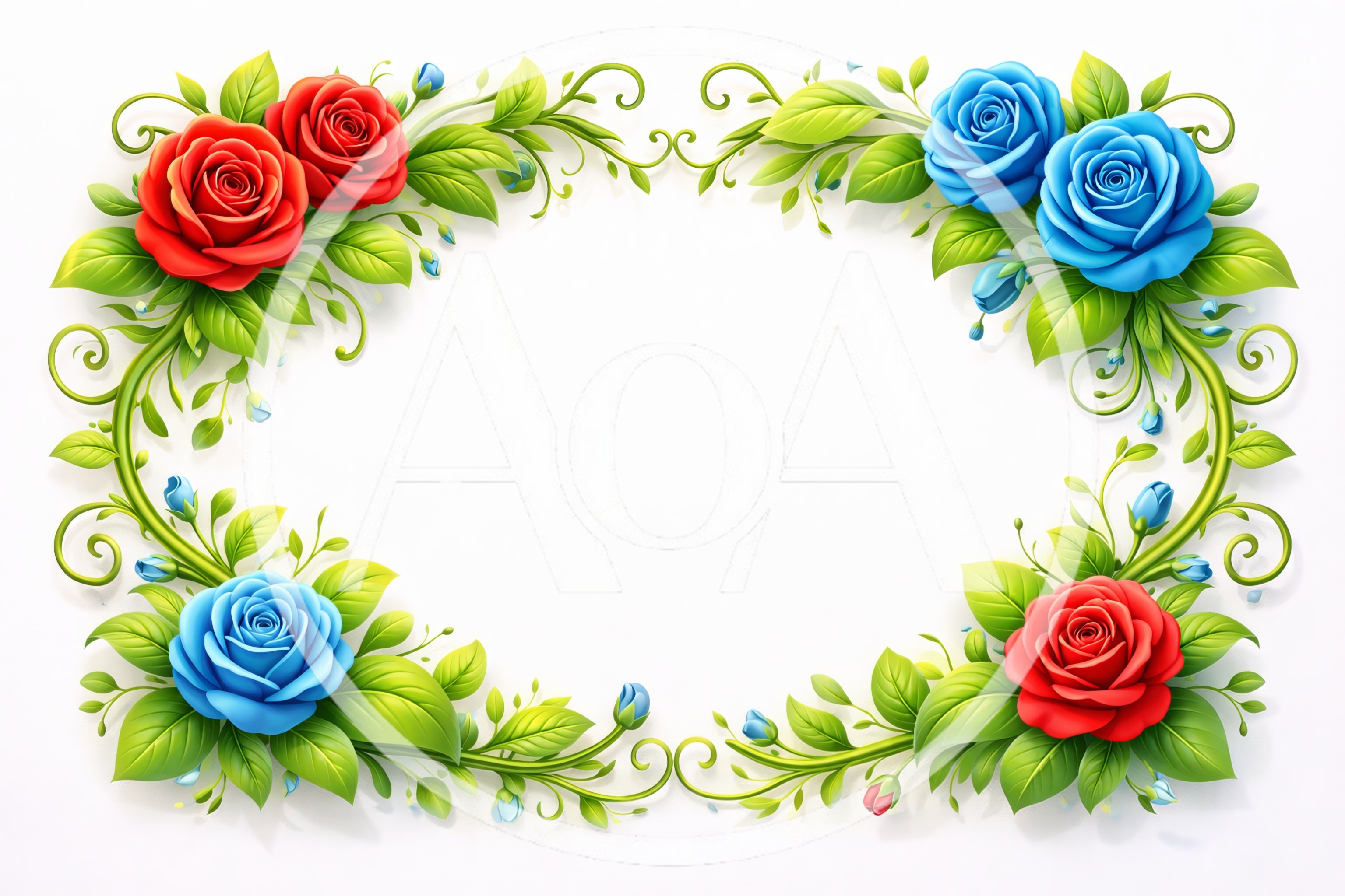 Floral Frame With Red And Blue Roses