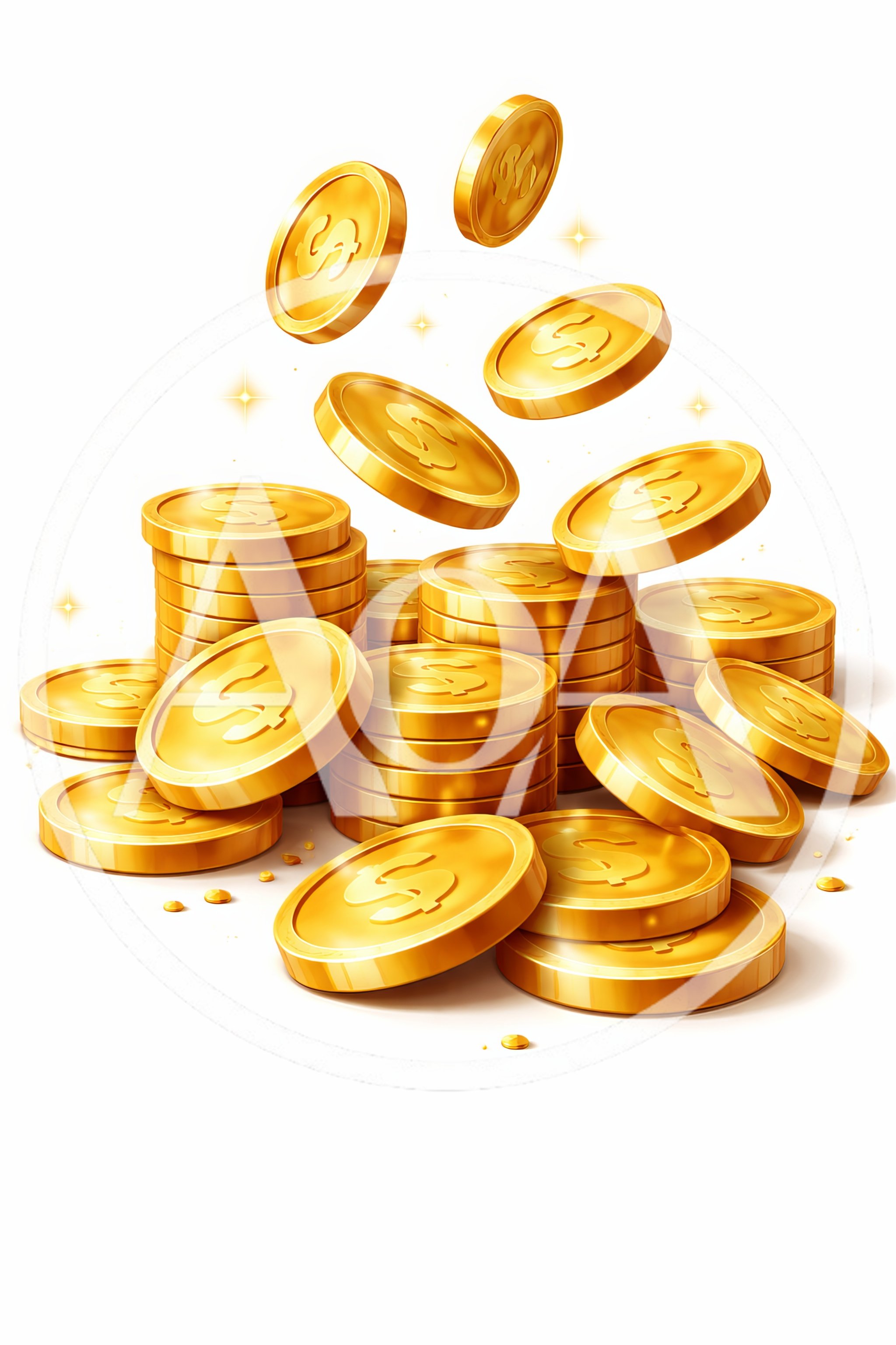 Golden Dollar Coins Falling Onto A Pile