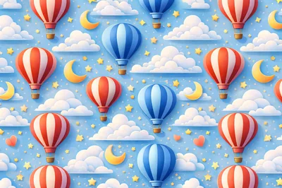 Seamless Pattern Of Hot Air Balloons And Clouds