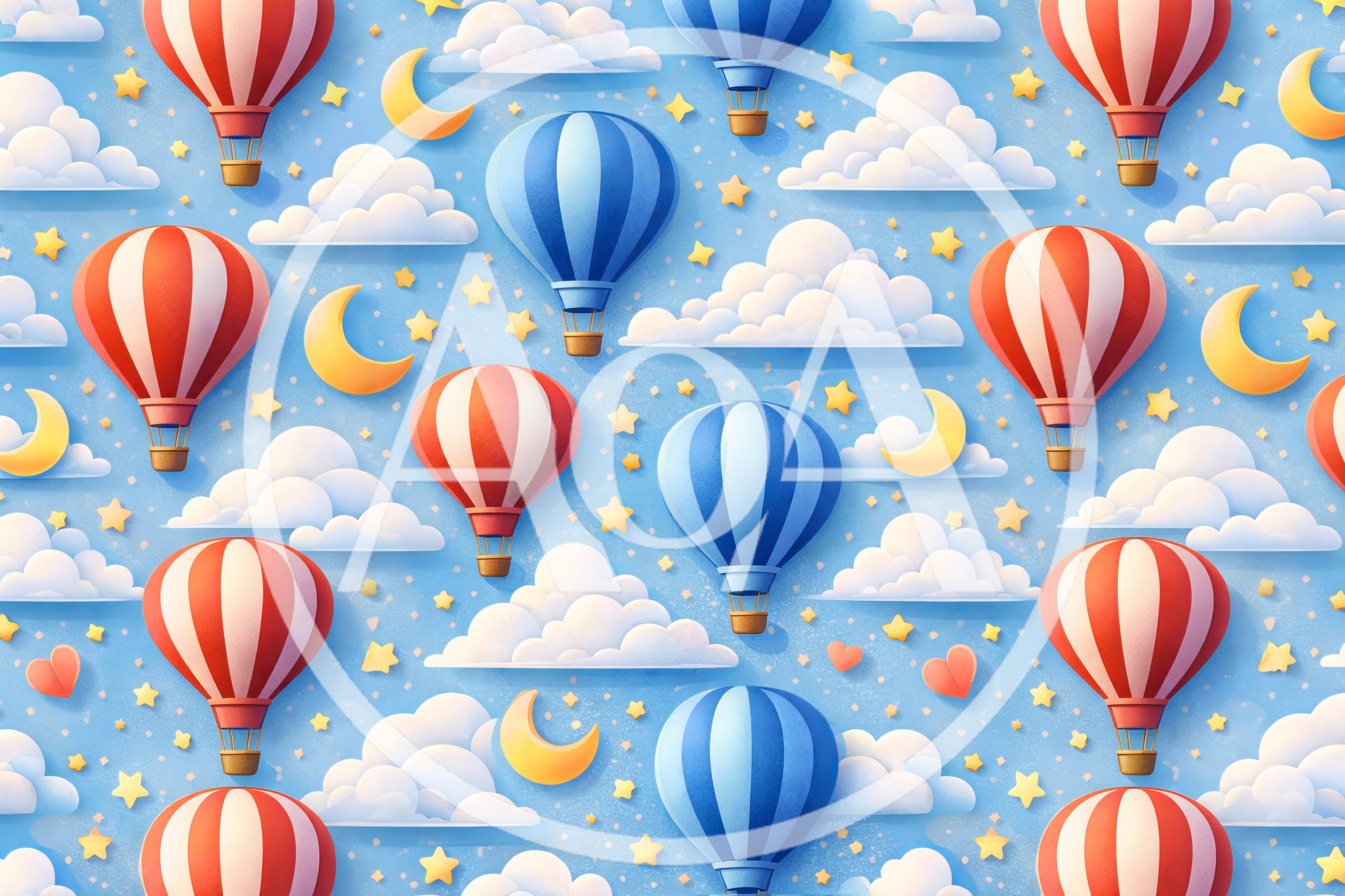 Seamless Pattern Of Hot Air Balloons And Clouds
