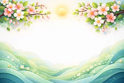 Springtime Cherry Blossom Landscape Background