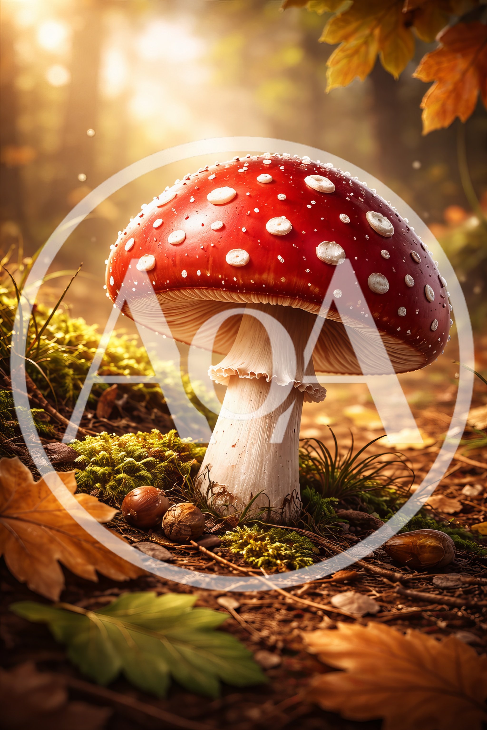 Amanita Muscaria Mushroom In A Sunlit Autumn Forest
