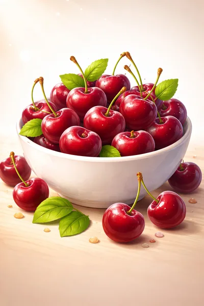 Fresh Red Cherries In A White Bowl