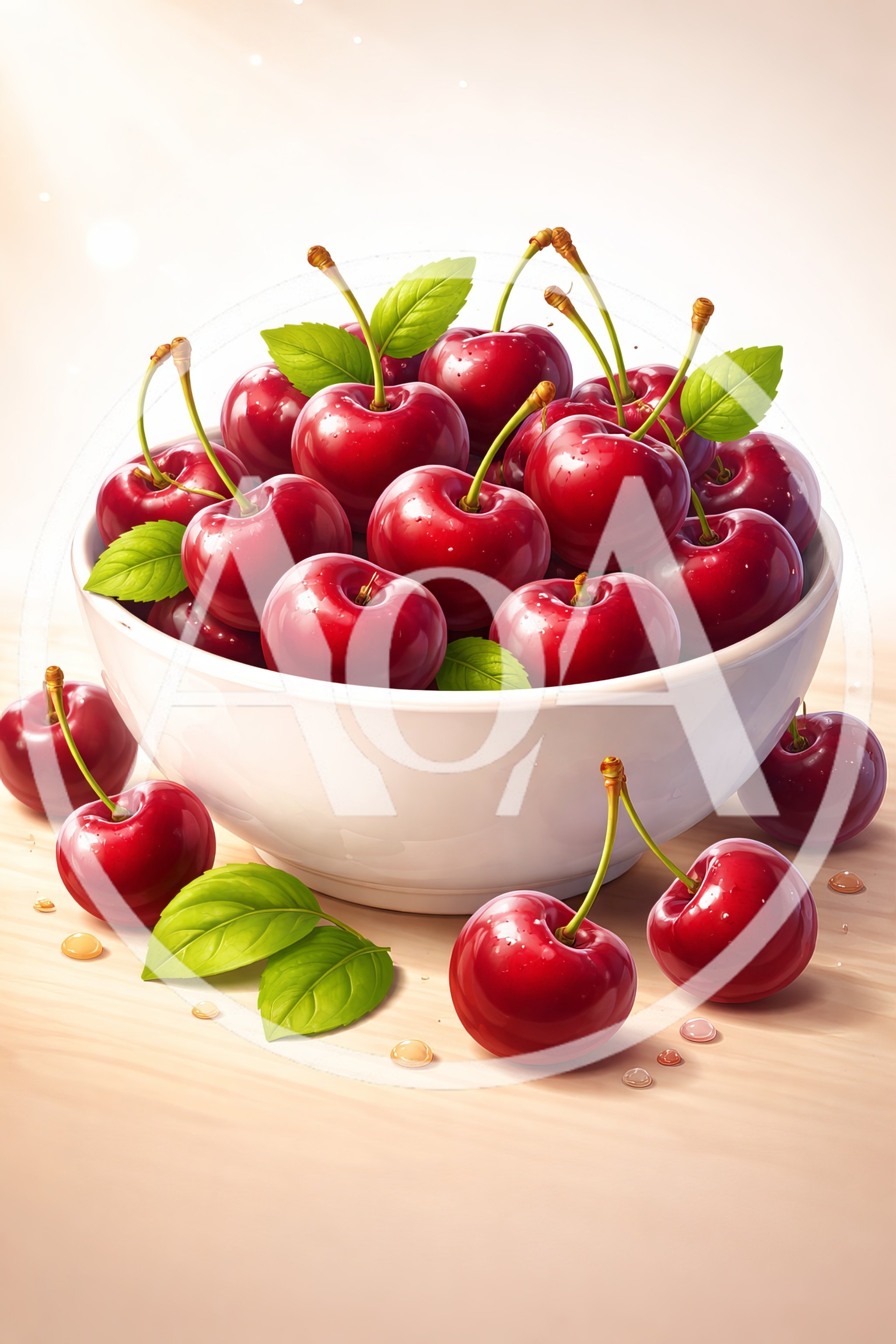 Fresh Red Cherries In A White Bowl
