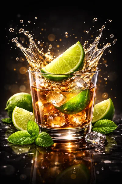 Refreshing Rum and Cola Cocktail with Lime Splash