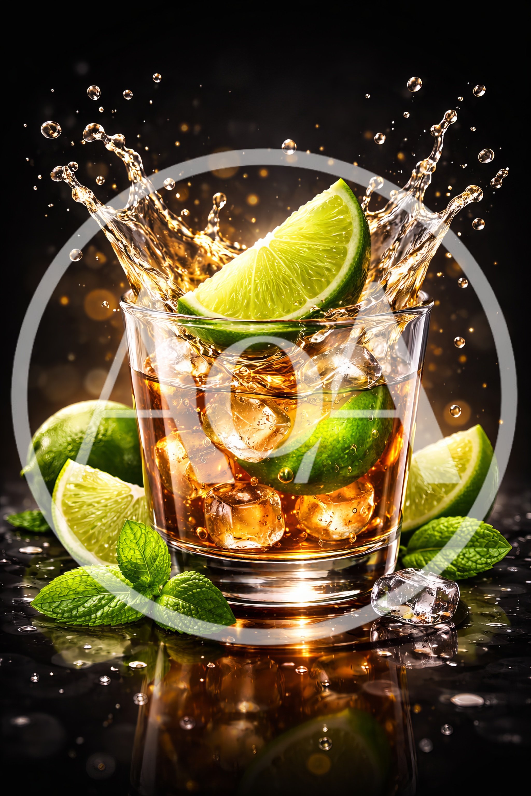 Refreshing Rum and Cola Cocktail with Lime Splash