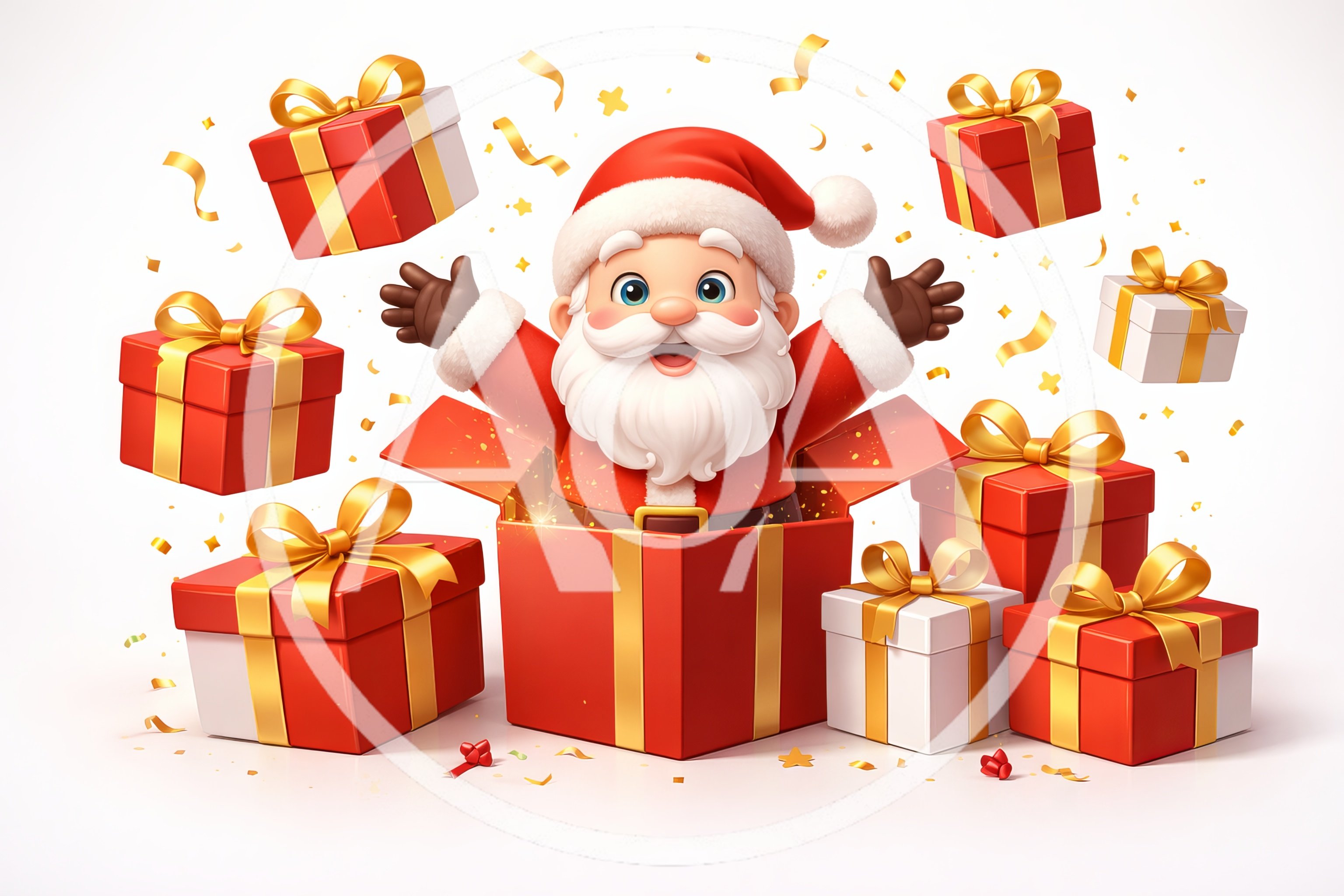 3D Cartoon Santa Claus Emerging From A Gift Box