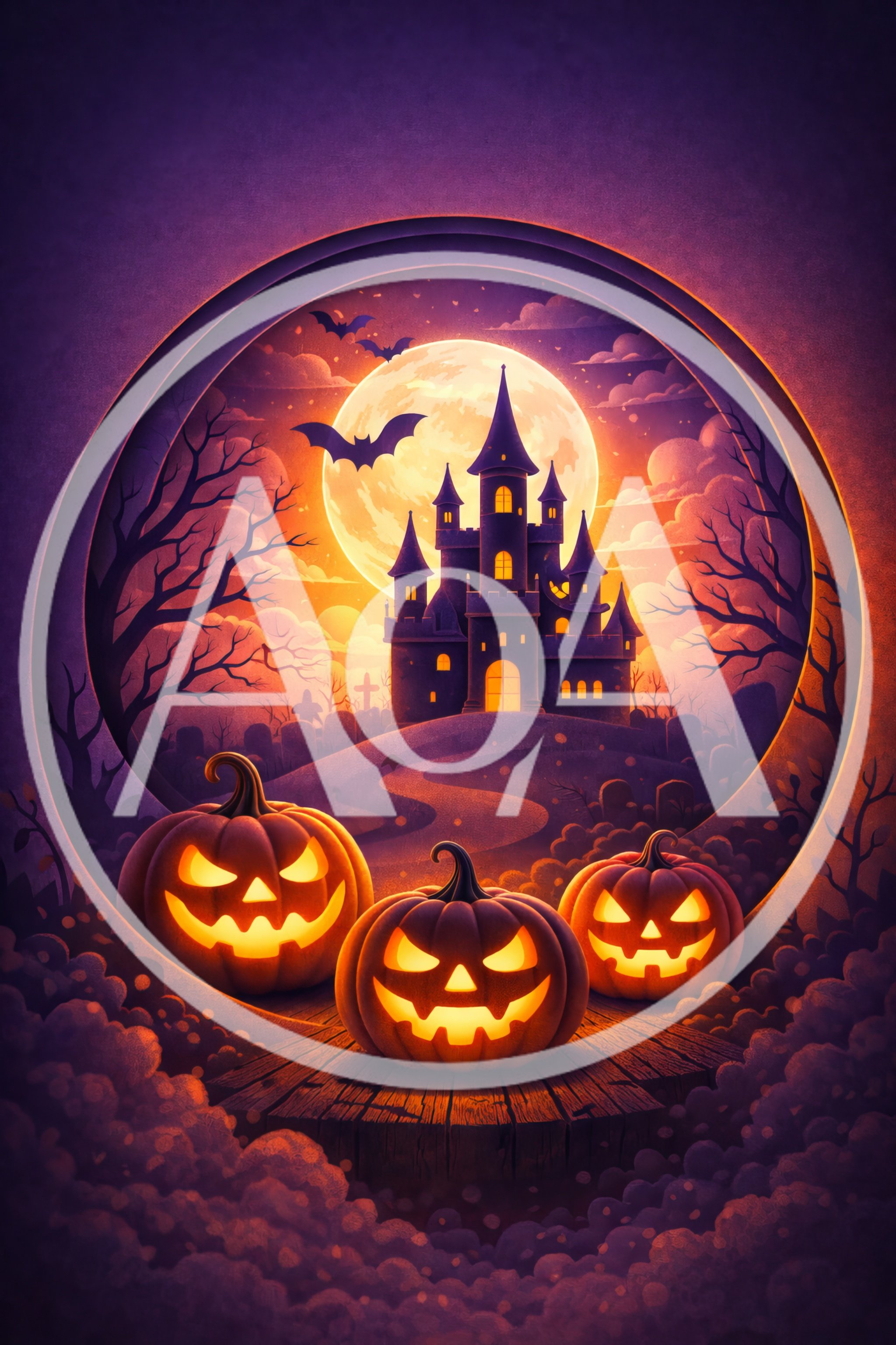 Spooky Halloween Scene With Jack O Lanterns And Castle