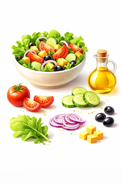 Fresh Vegetable Salad Ingredients With Olive Oil