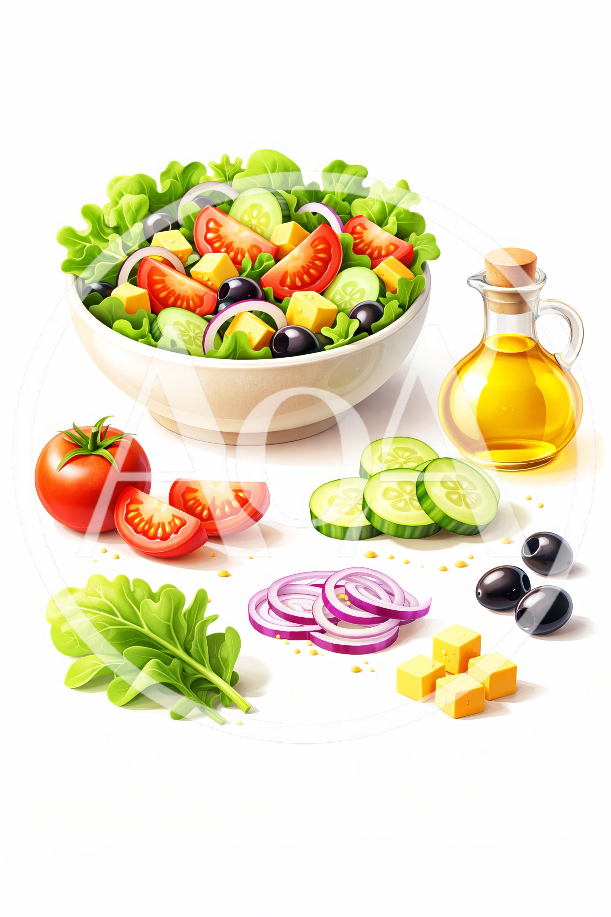 Fresh Vegetable Salad Ingredients With Olive Oil