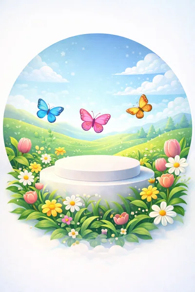 Spring Meadow Product Display Podium With Butterflies