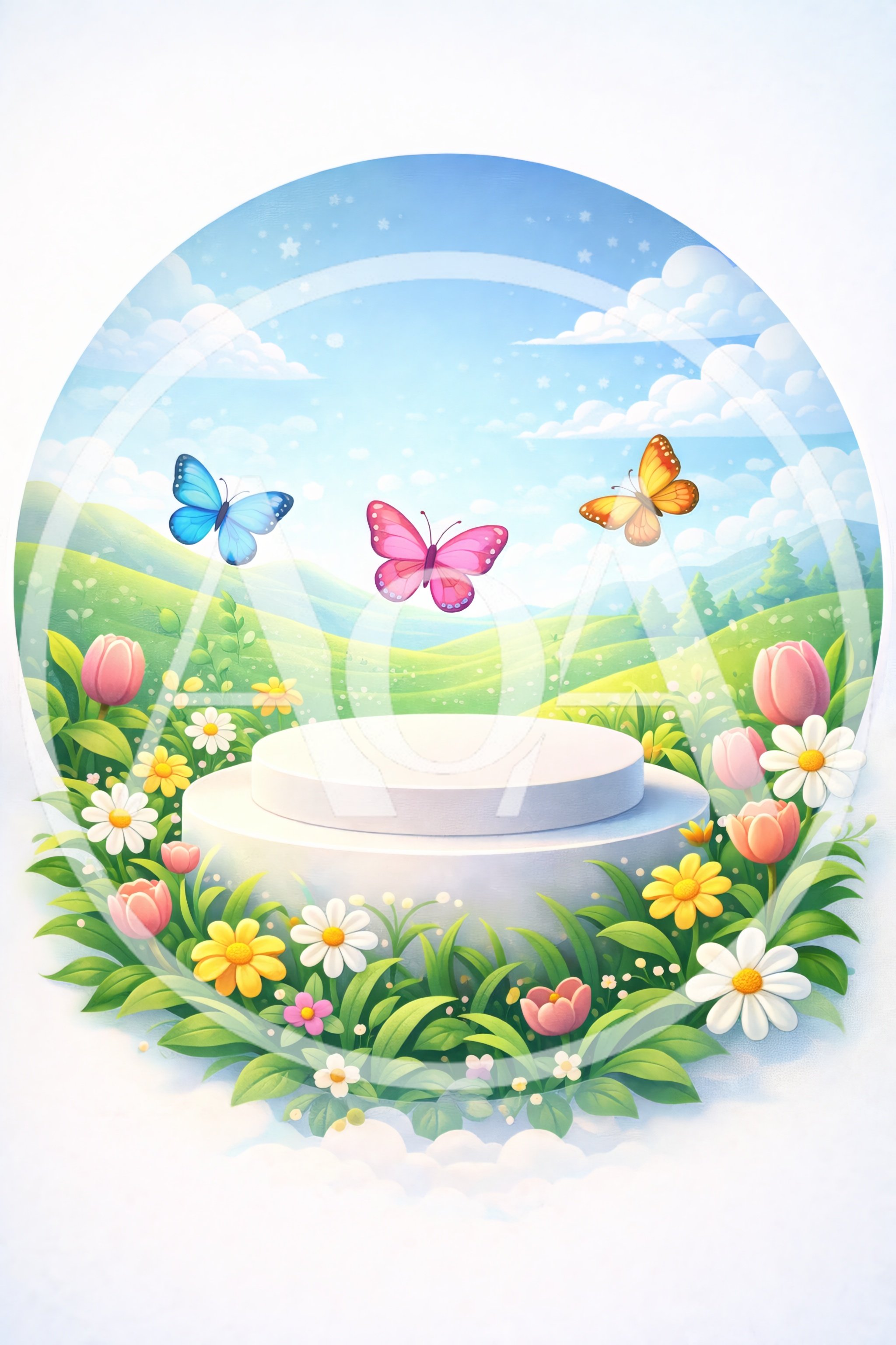 Spring Meadow Product Display Podium With Butterflies