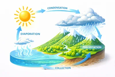 Water Cycle Diagram Illustrating Natural Hydrological Processes