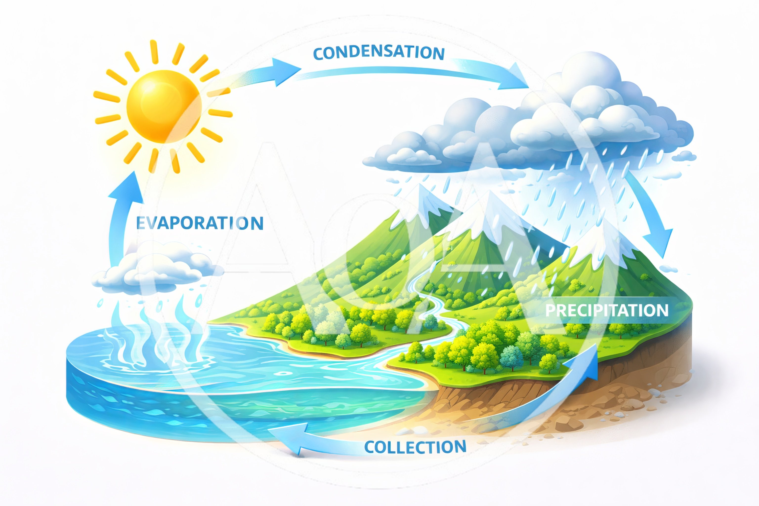Water Cycle Diagram Illustrating Natural Hydrological Processes