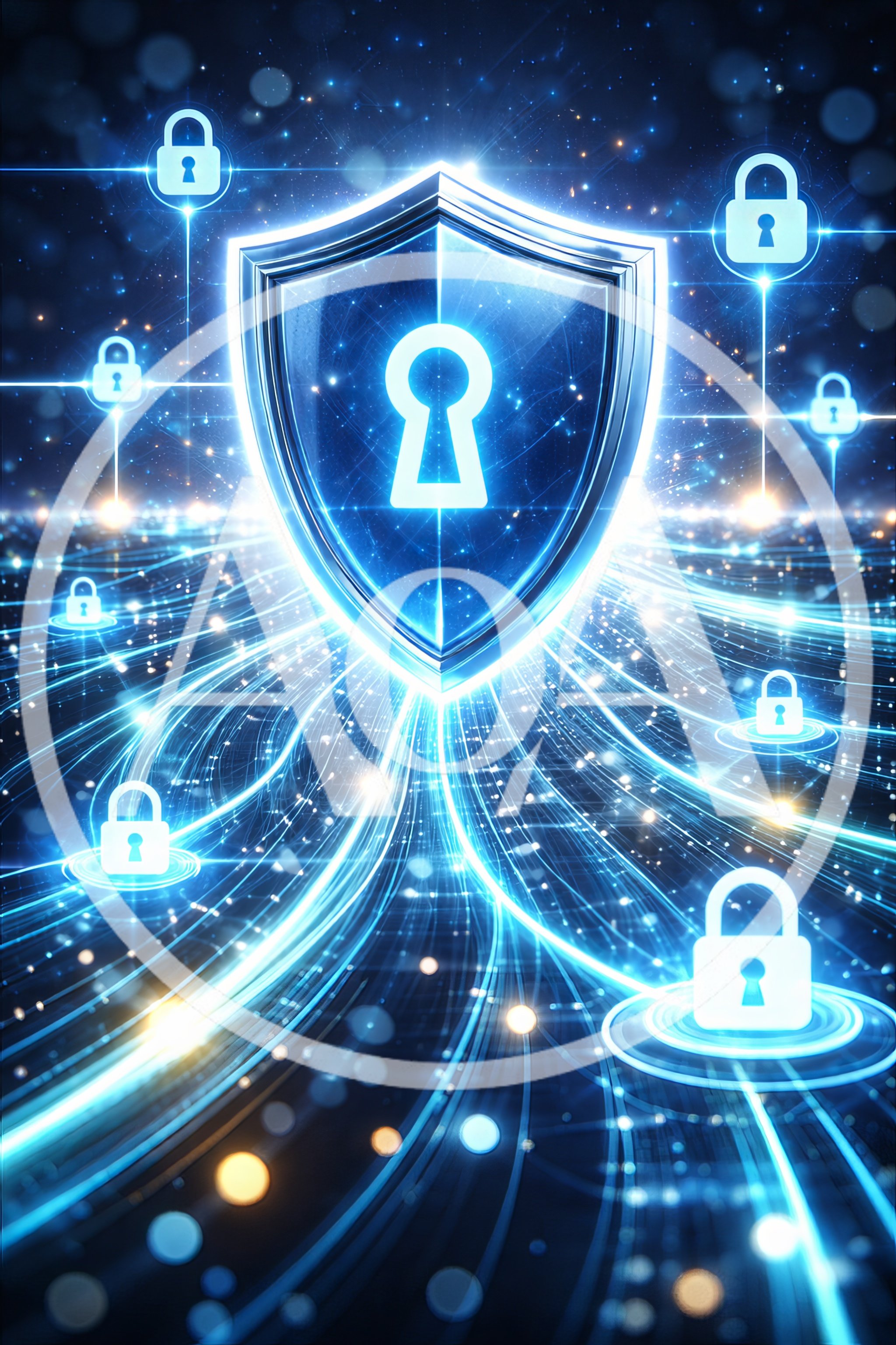 Digital Cybersecurity Shield With Glowing Network Data Connections