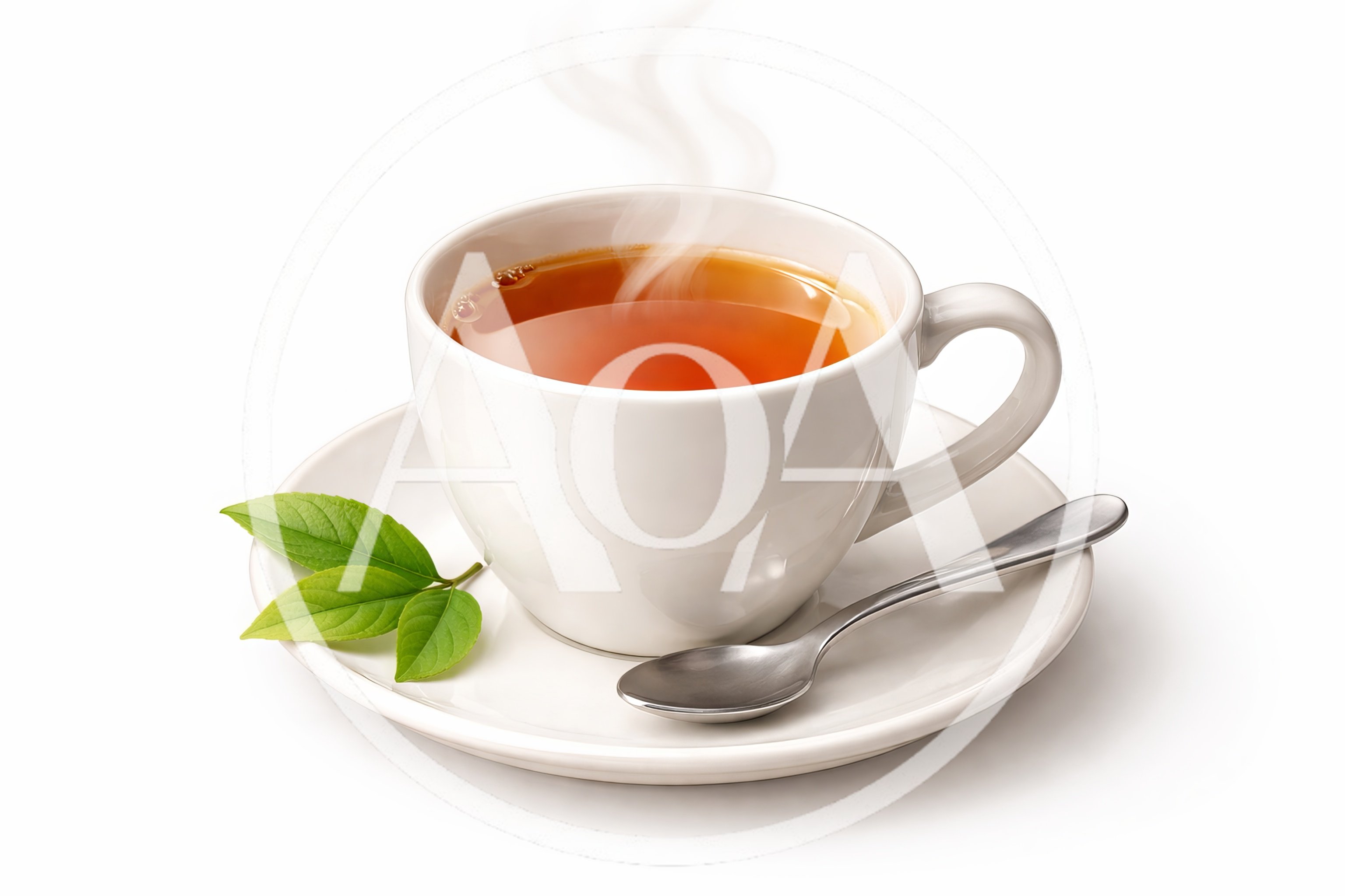 Steaming Cup Of Hot Tea With Fresh Leaves