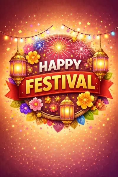 Festive Celebration Background With Lanterns And Flowers