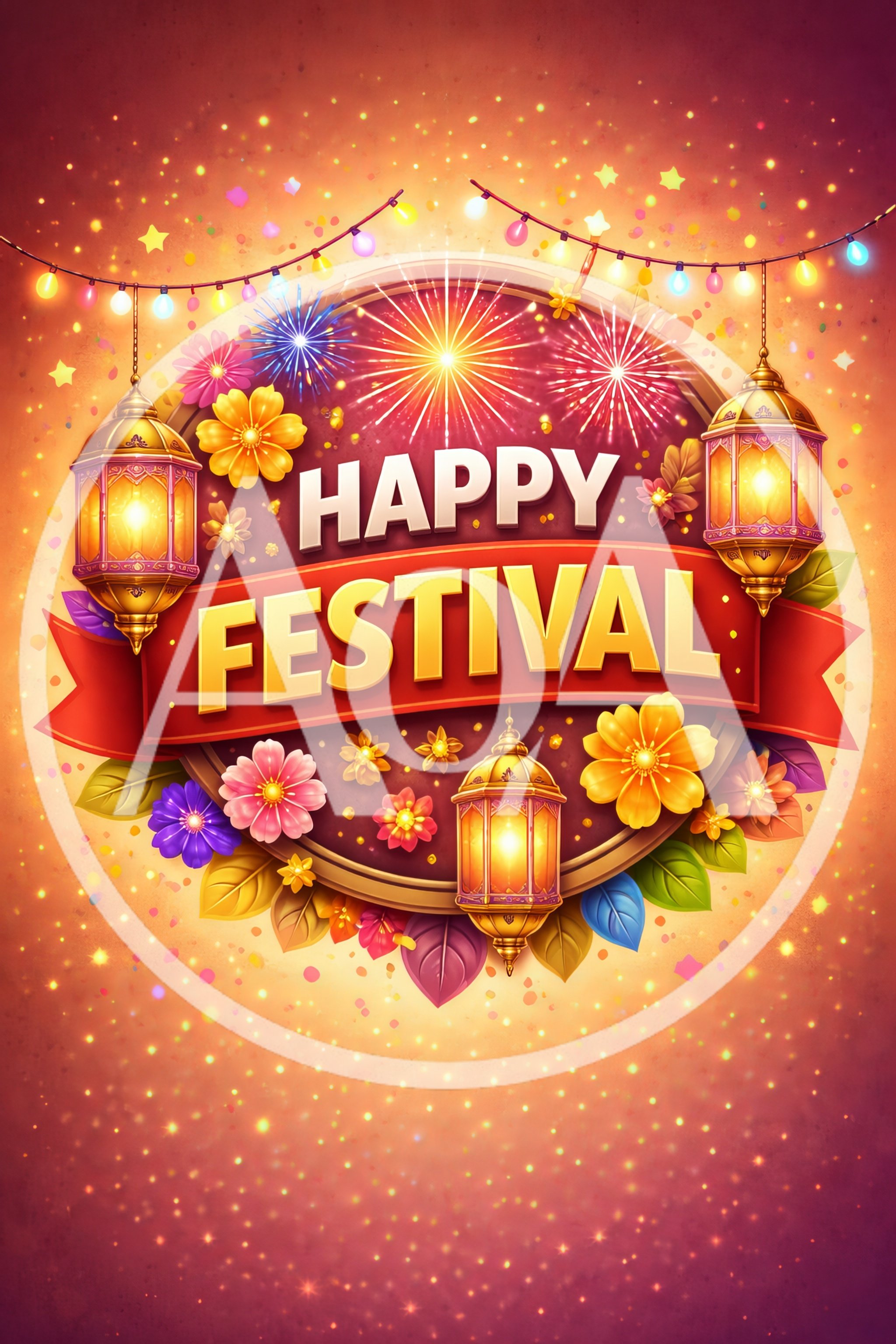 Festive Celebration Background With Lanterns And Flowers