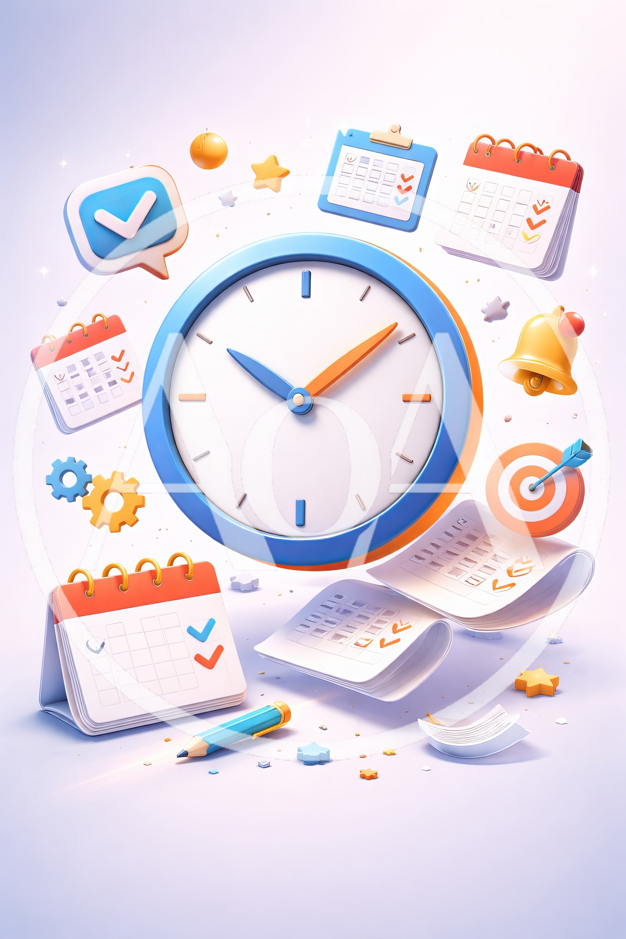 3D Time Management and Productivity Concept Illustration