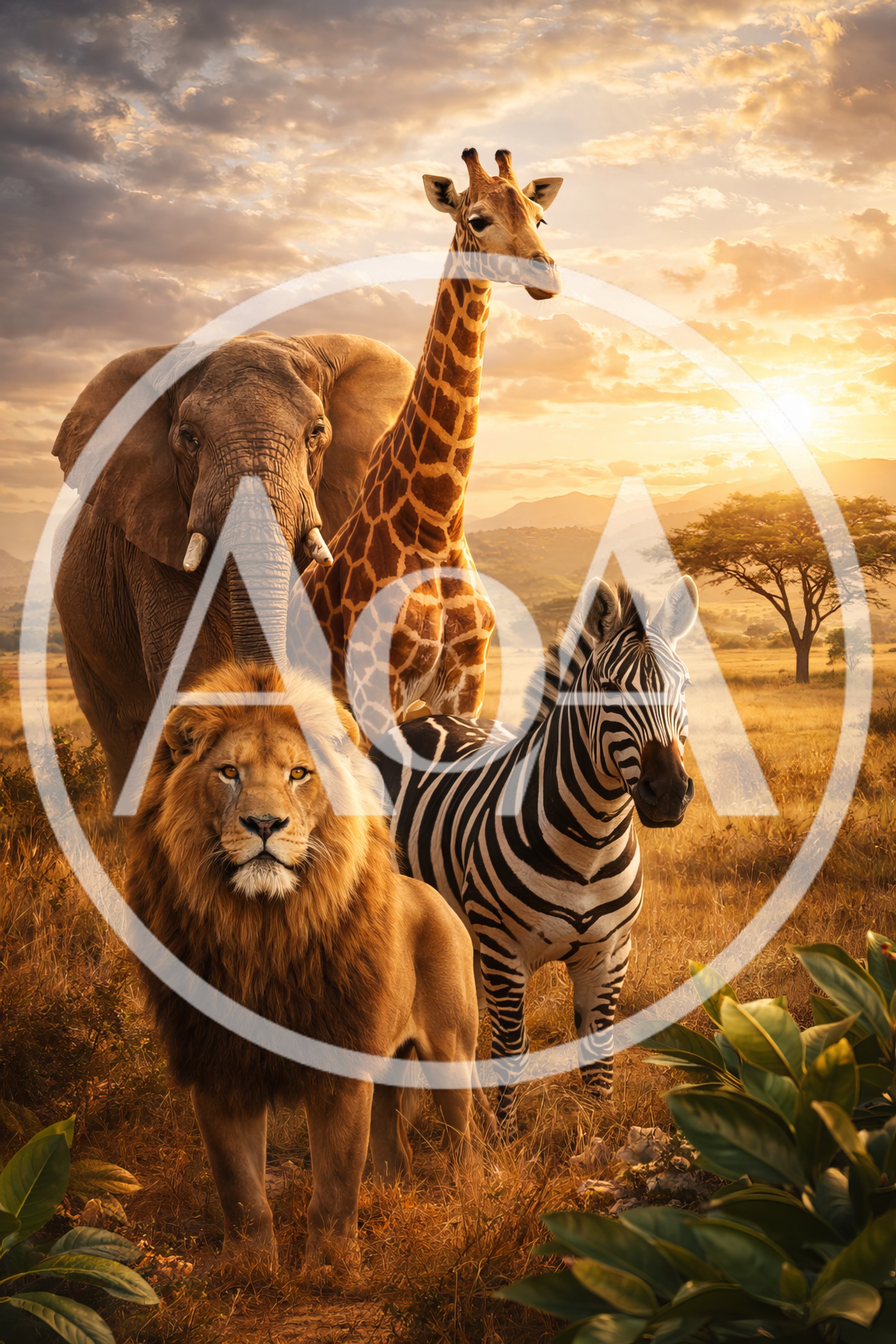 African Wildlife Animals Standing Together In Savannah