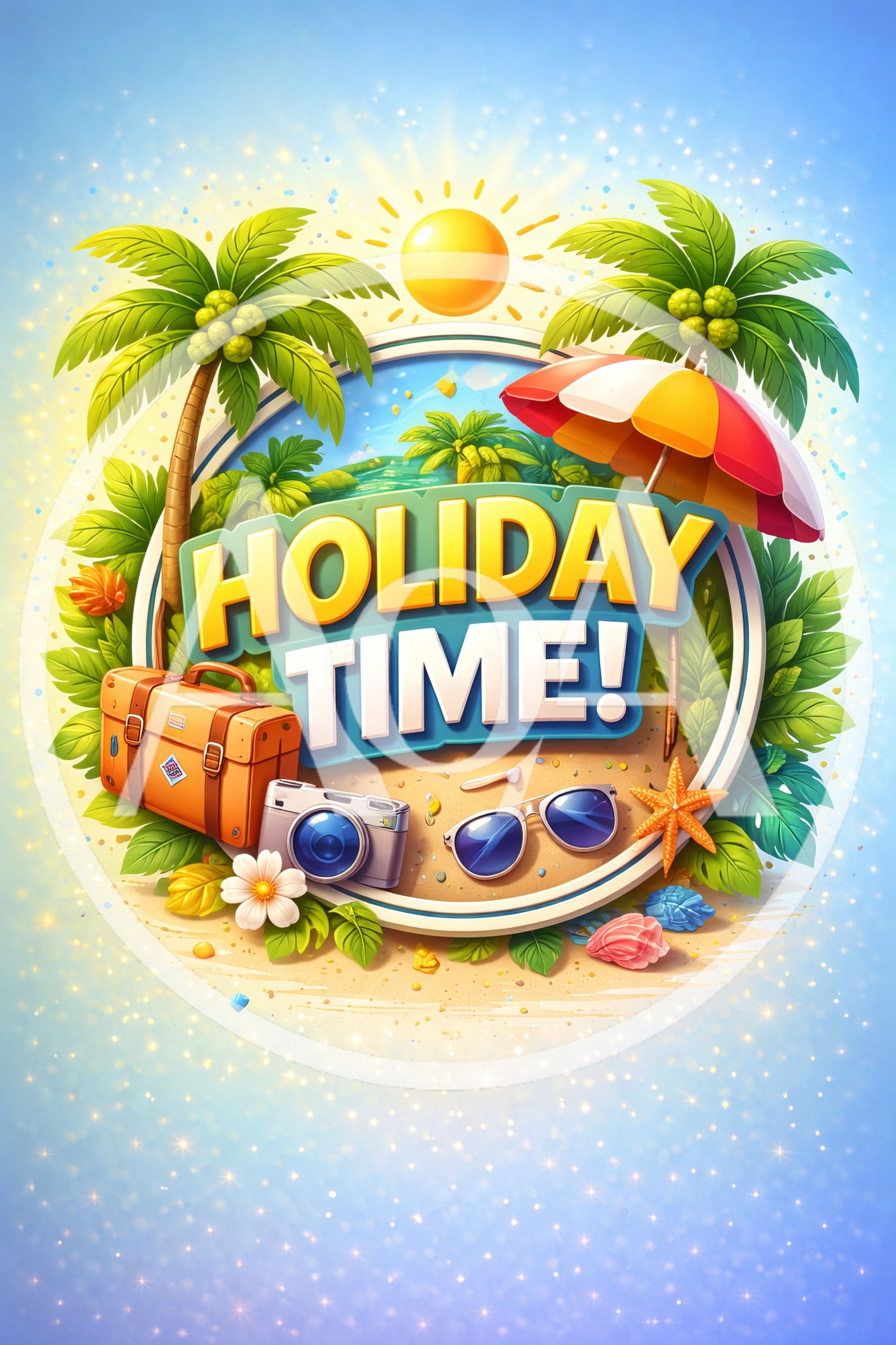 Holiday Time Tropical Beach Vacation Illustration