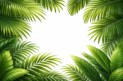 Tropical Palm Leaves Frame On White Background