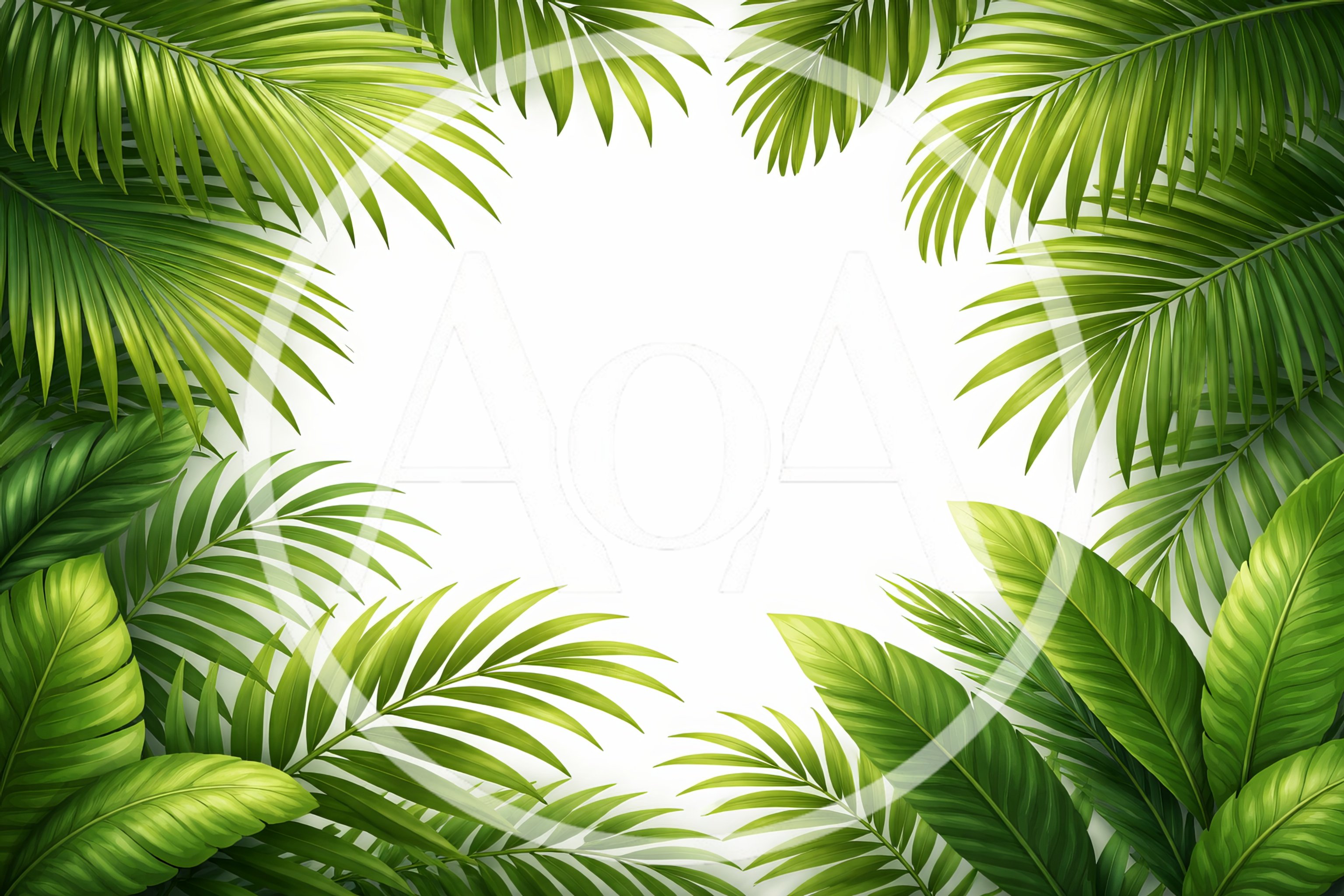 Tropical Palm Leaves Frame On White Background