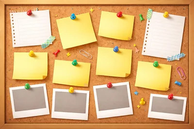 Cork Bulletin Board With Blank Notes And Photos