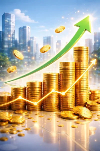 Financial Growth Concept With Gold Coin Stacks