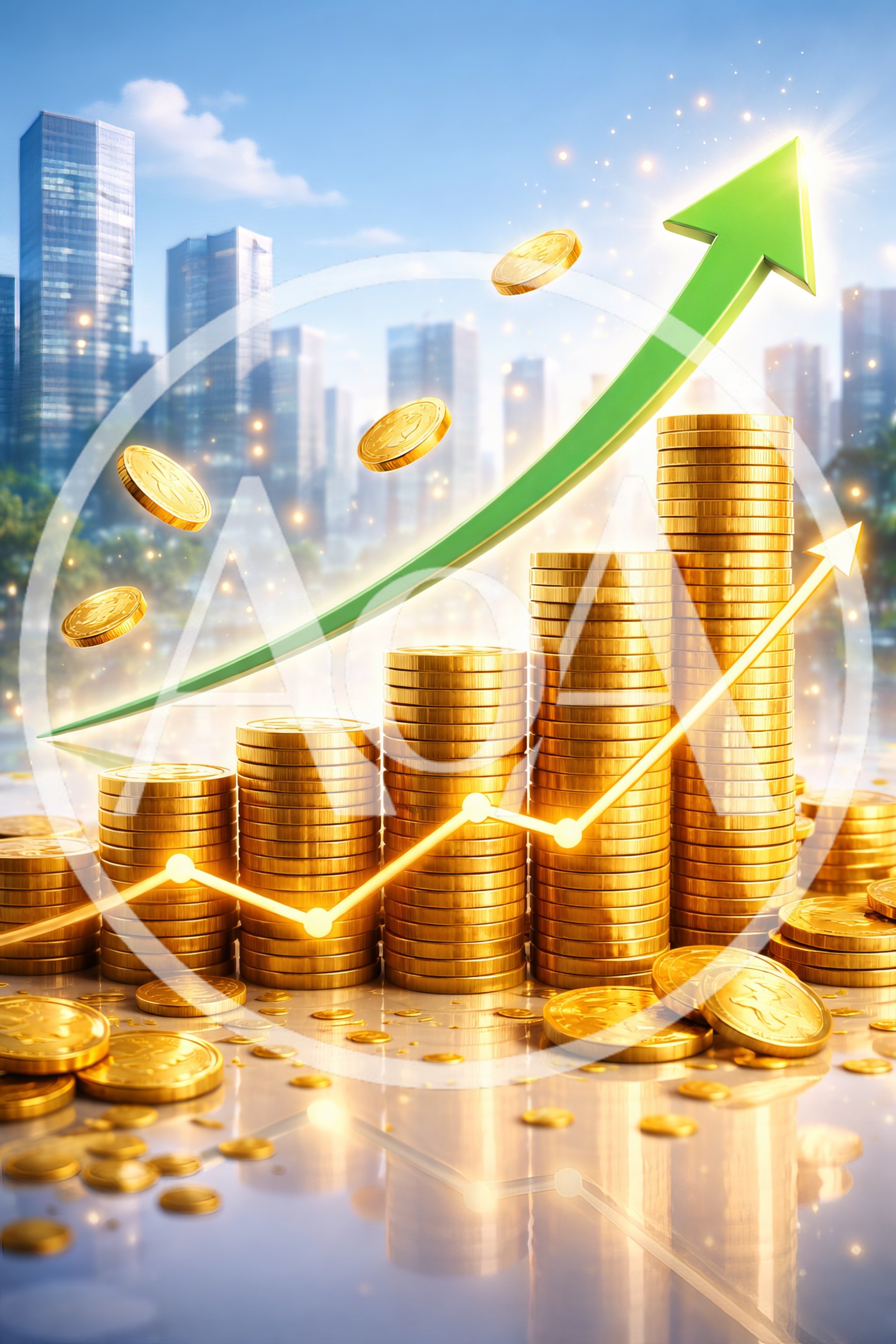Financial Growth Concept With Gold Coin Stacks