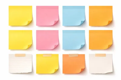 Collection of Colorful Adhesive Sticky Notes on White Background