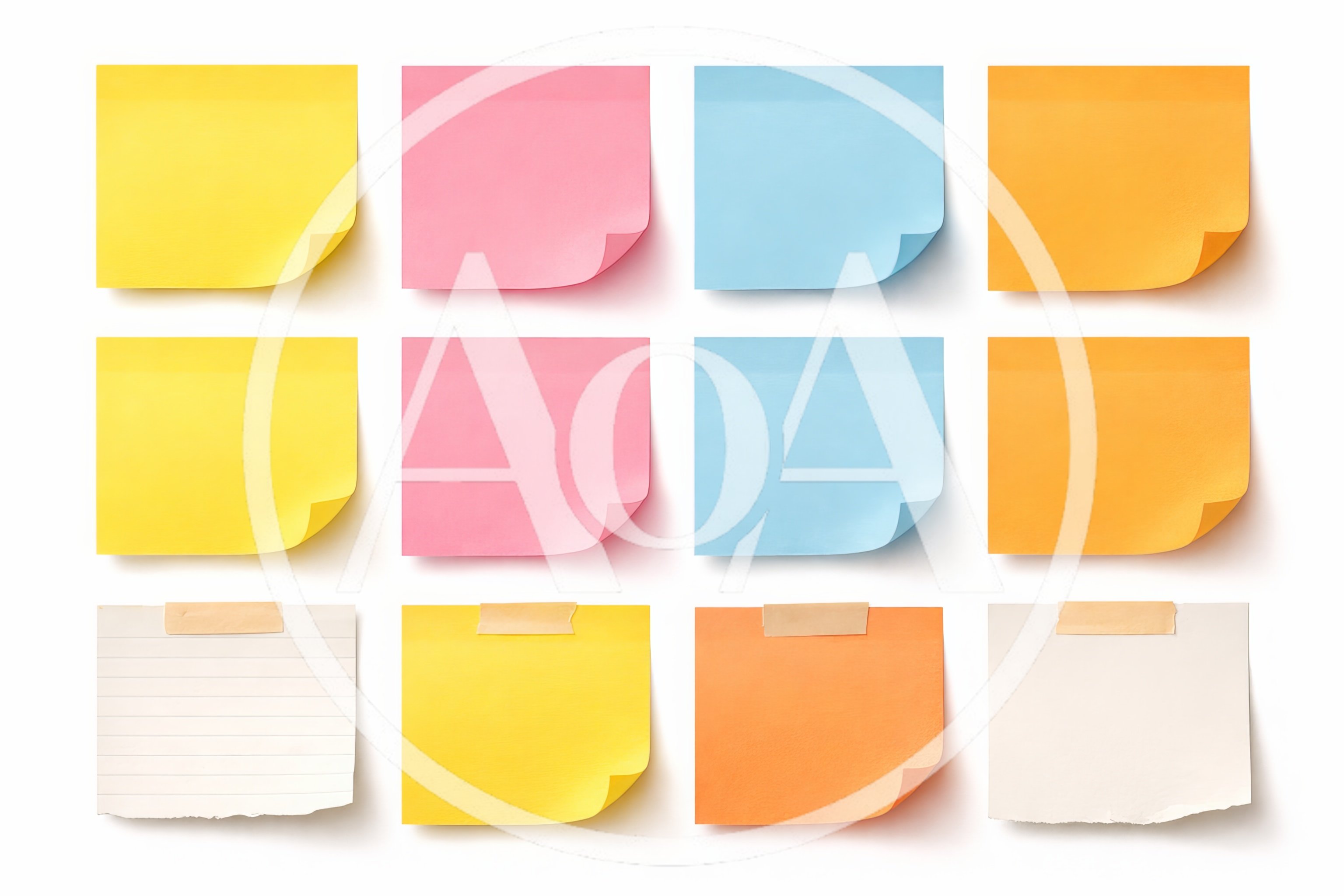 Collection of Colorful Adhesive Sticky Notes on White Background