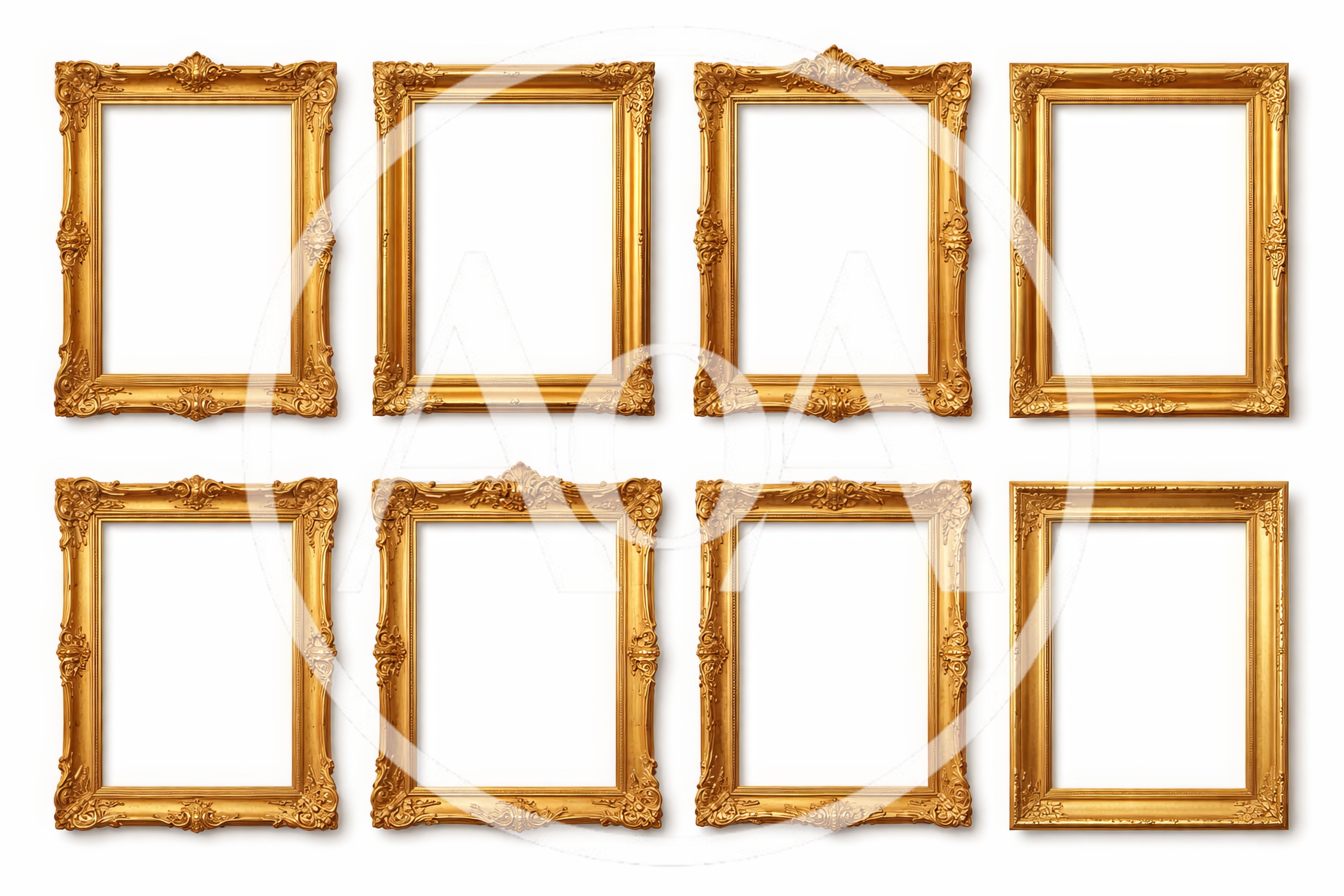 Collection Of Eight Ornate Gold Picture Frames