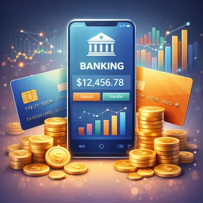 Digital Banking Concept With Smartphone And Gold Coins