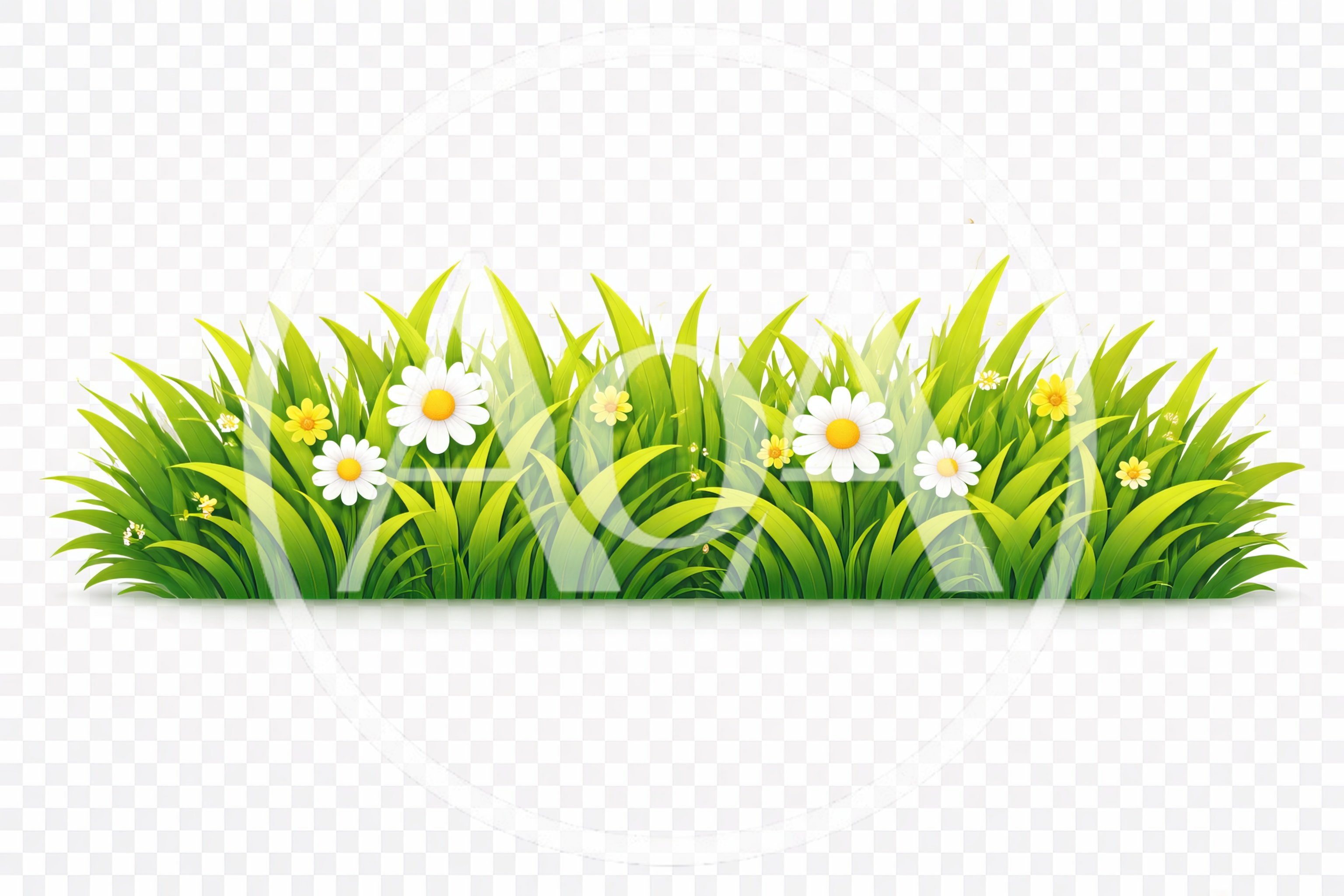 Lush Green Grass Patch With White And Yellow Flowers