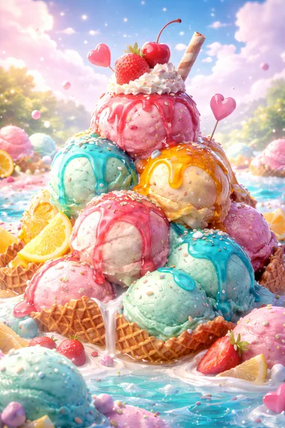 Giant Stack Of Colorful Ice Cream Scoops