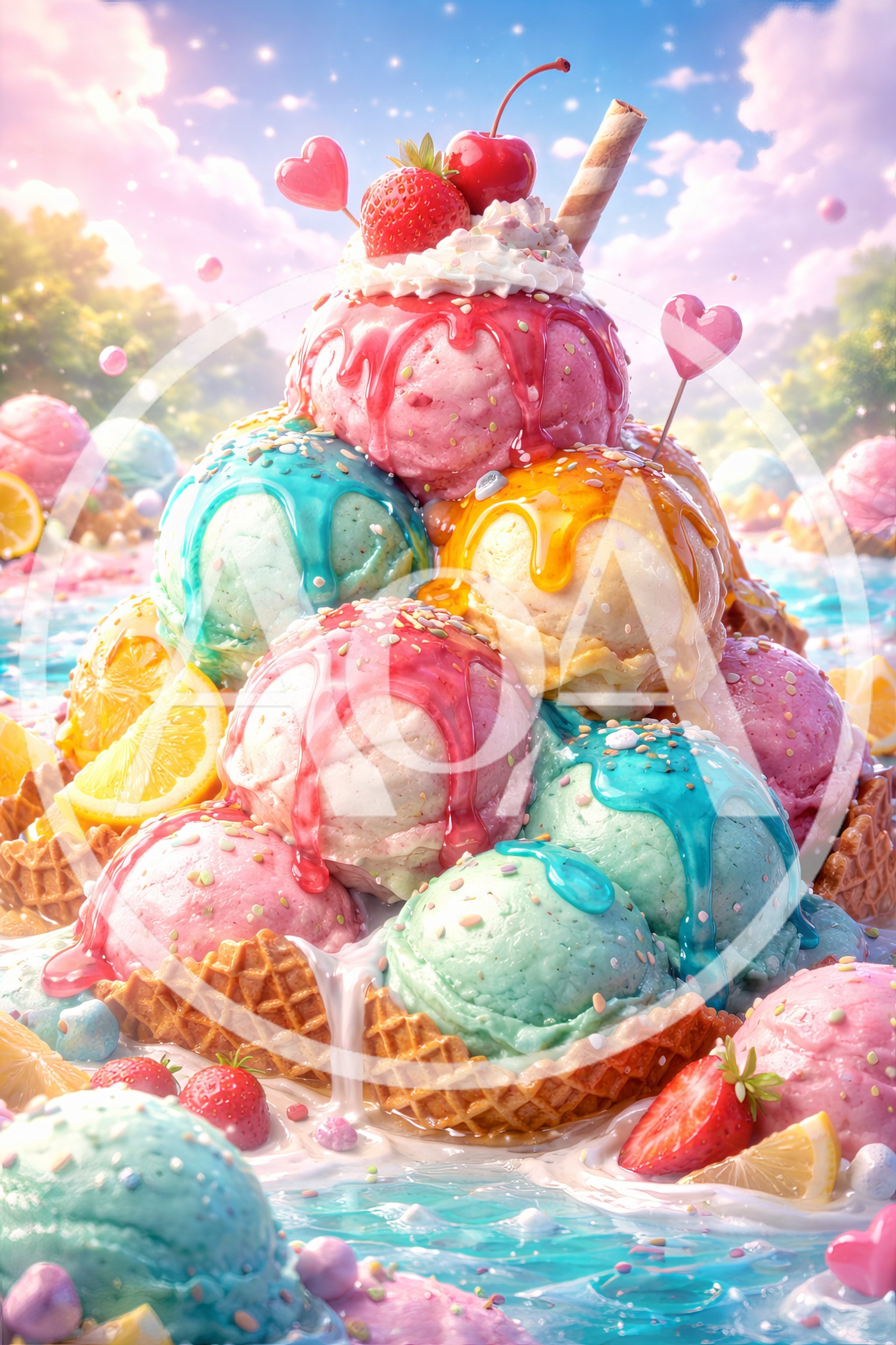 Giant Stack Of Colorful Ice Cream Scoops