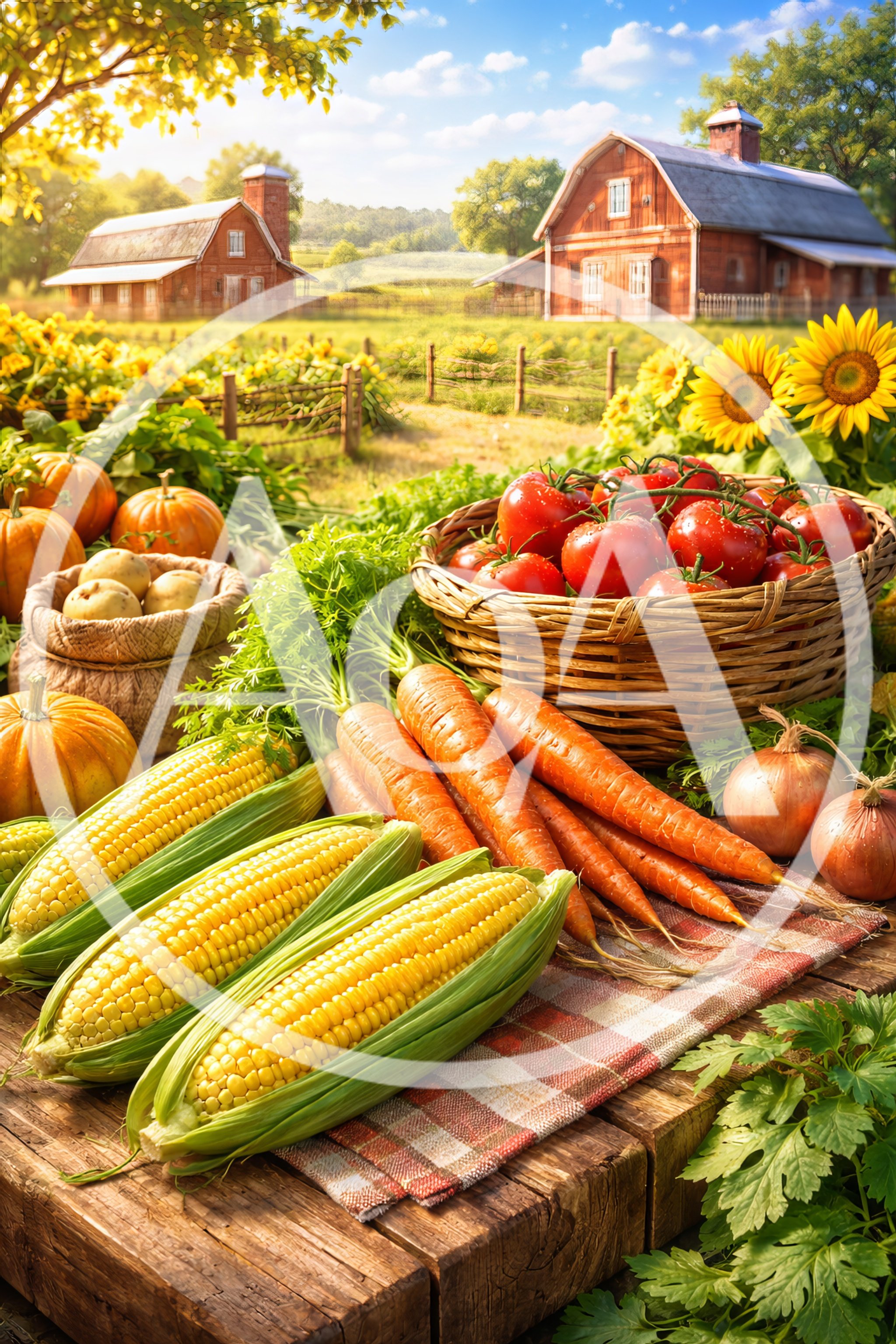 Fresh Harvest Vegetables On A Rustic Farm Table
