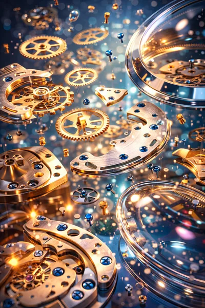Exploded View Of Intricate Mechanical Watch Movement Components