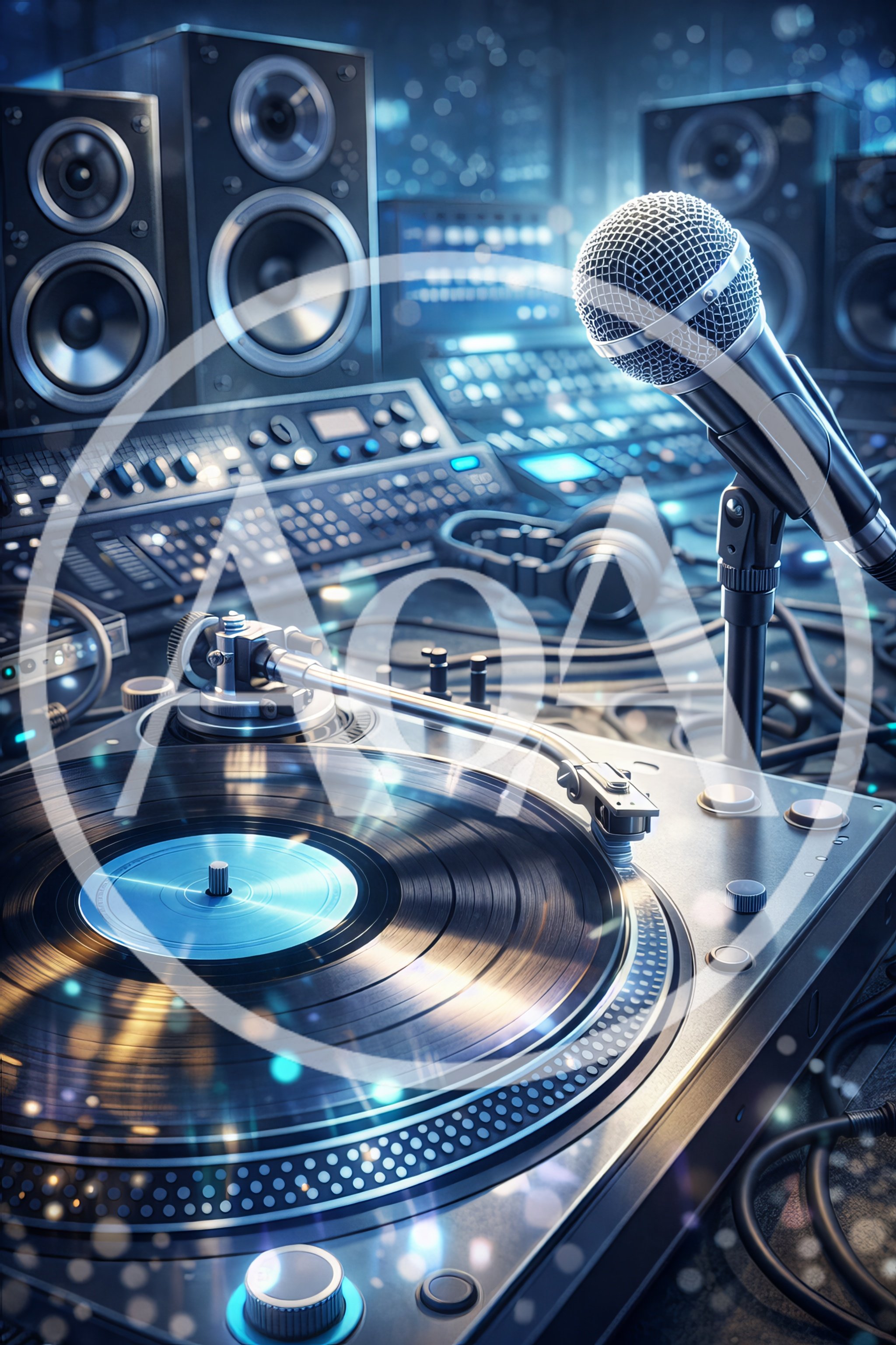 Professional DJ Turntable and Microphone in Recording Studio