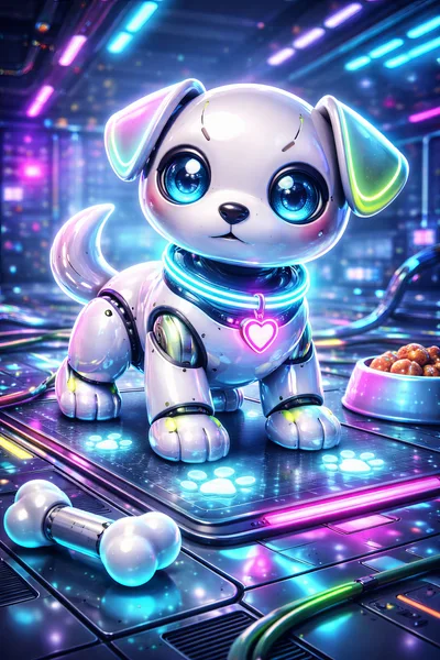 Cute Robotic Puppy With Glowing Neon Accents