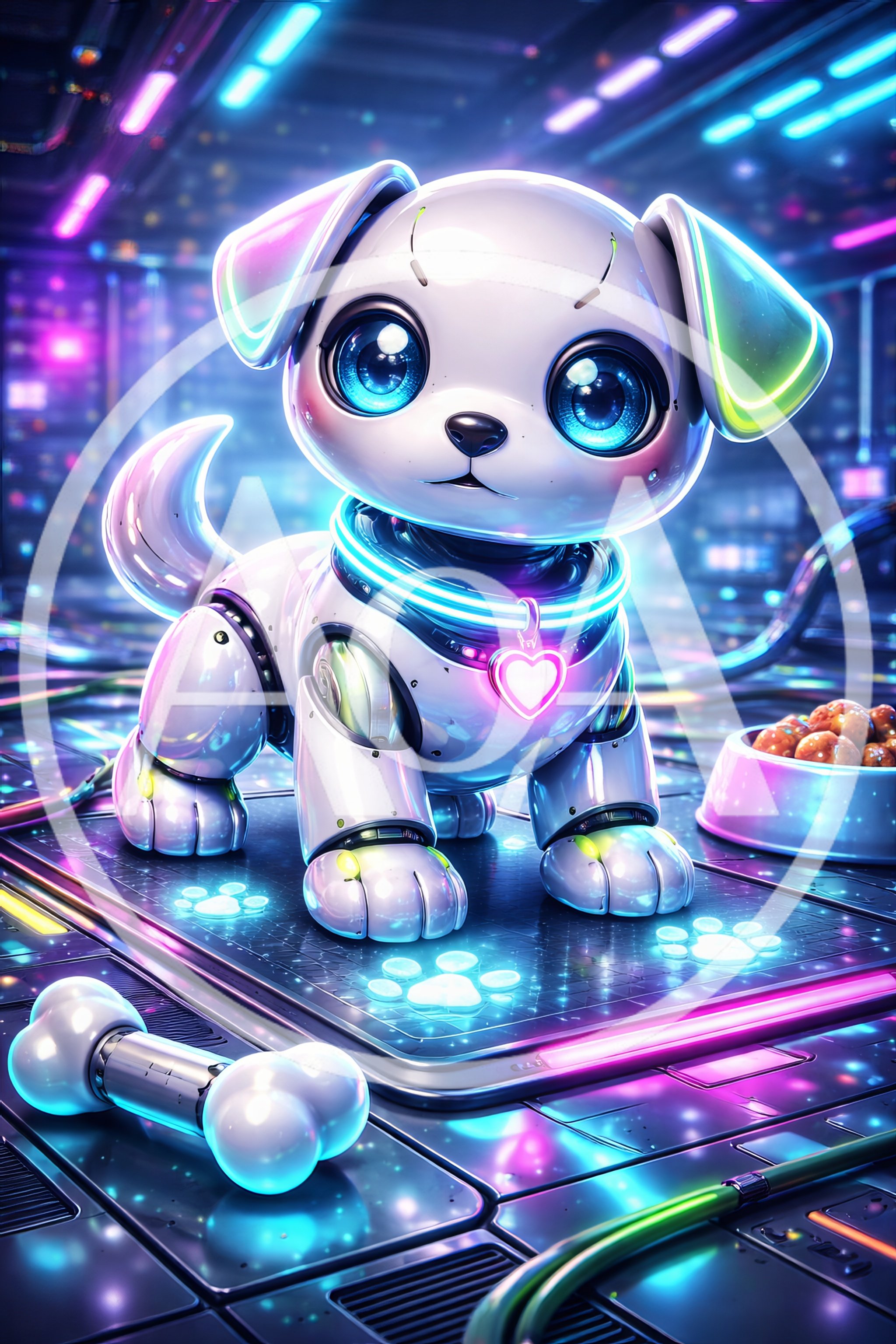 Cute Robotic Puppy With Glowing Neon Accents