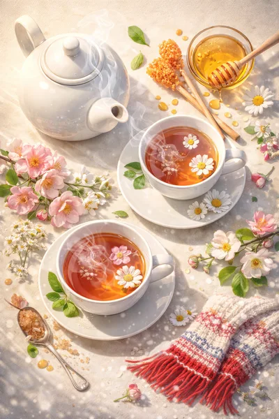 Cozy Tea Time With Chamomile And Honey