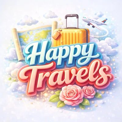 Happy Travels 3D Typography With Travel Elements