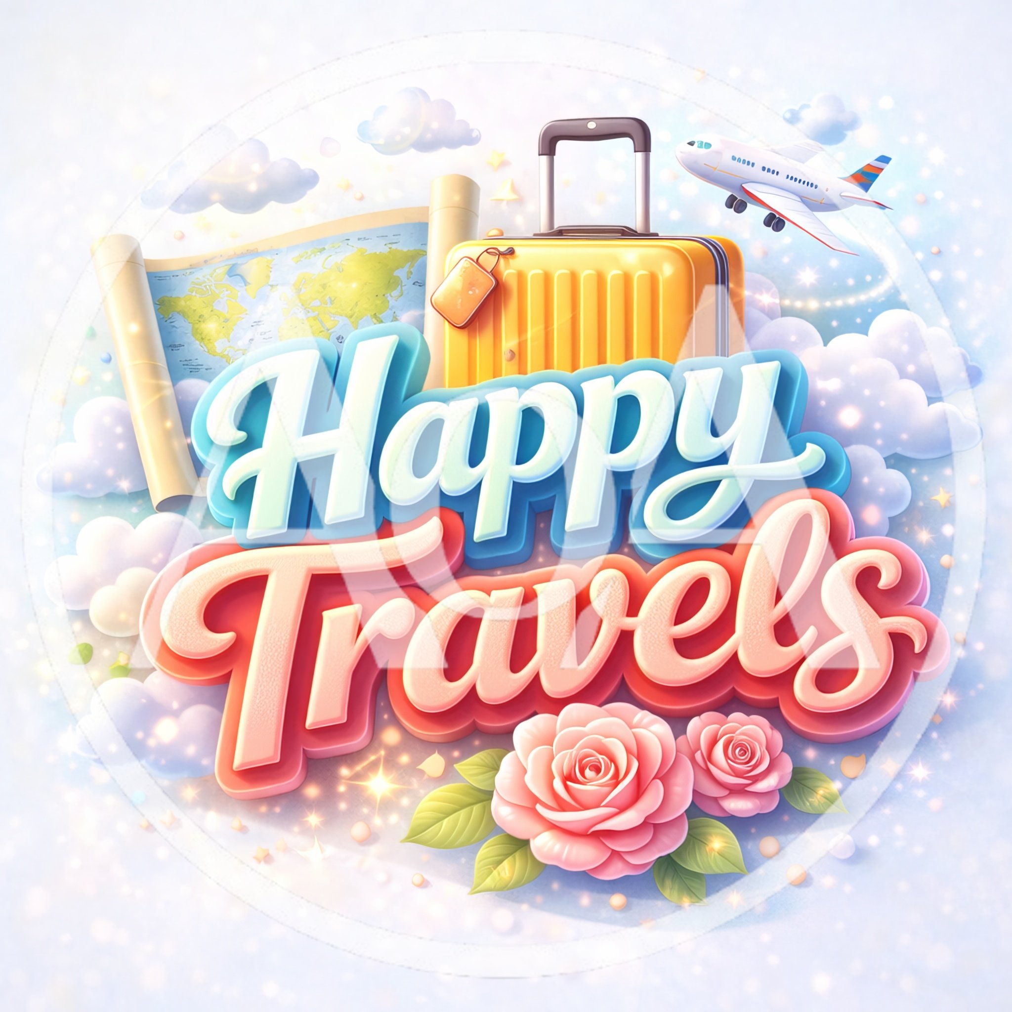 Happy Travels 3D Typography With Travel Elements