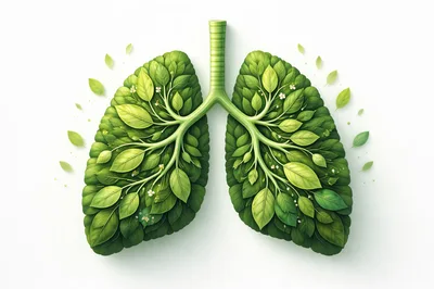 Conceptual Illustration Of Human Lungs Made Of Green Leaves